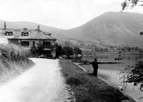 The now vanished Anglers Hotel overlooking Ennerdale Water.