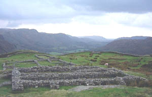 Hardknott roman fort in its fantastic setting in the mountains
