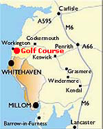 Basic map showing Workington golf course in relation to A66 and M6