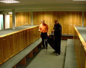Social chair Kevin O'Neil and Head of comps. Paul Fryer seen in the new locker rooms area.